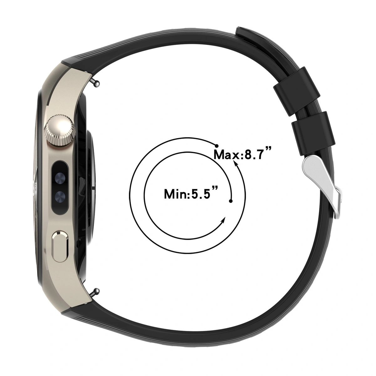 Silikonowy pasek Bizon Strap Watch Silicone T do Huawei Watch 5 46 mm ustawiony od strony zapięcia 